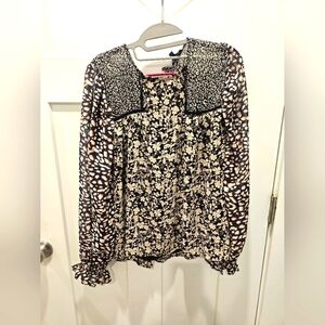 Fate Mixed Print Long Sleeve Blouse Women’s Size Large Boho Floral Animal